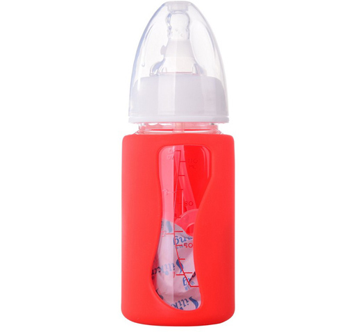 矽利康無手柄標(biāo)口玻璃奶瓶110ml