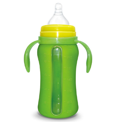 Babykin（貝沁）高硼硅玻璃+硅膠套寬口弧形奶瓶260ML