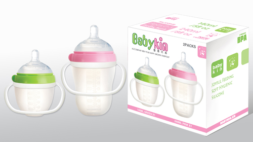 Babykin（貝沁）硅膠超寬口奶瓶?jī)芍谎b（140ml+240ml）