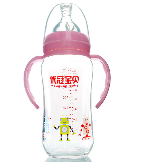 優(yōu)冠寶貝鈦金玻璃奶瓶240ml紅色
