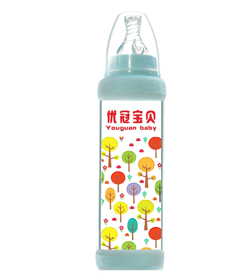 優(yōu)冠寶貝標(biāo)口防護(hù)玻璃奶瓶240ml藍(lán)色