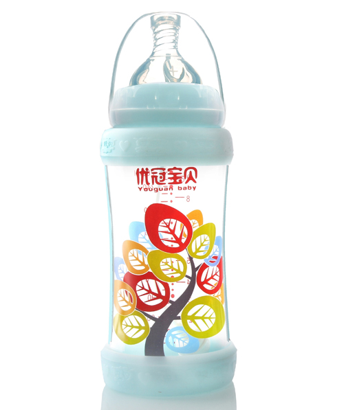 優(yōu)冠寶貝標口防護玻璃奶瓶260ml藍色