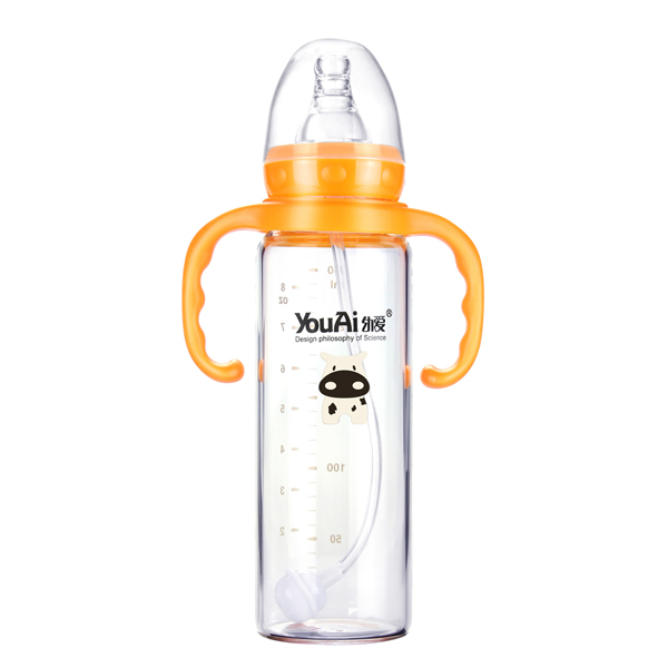 幼愛帶柄自動(dòng)吸晶鉆玻璃標(biāo)口奶瓶240ml