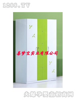兒童三門衣柜中綠色