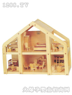 寶華木制玩具二層斜頂屋