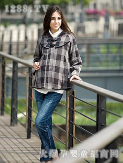 孕動(dòng)人灰色格子孕婦裝