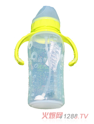 貝晨寬口硅膠奶瓶黃色300ml