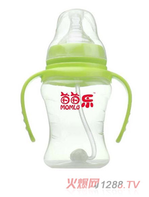 苗苗樂寬口徑雙柄自動吸PP奶瓶210ML