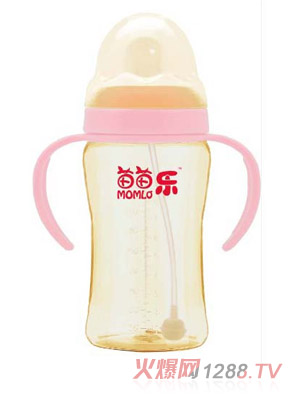 苗苗樂(lè)寬口徑雙柄自動(dòng)吸弧形PPSU奶瓶300ml