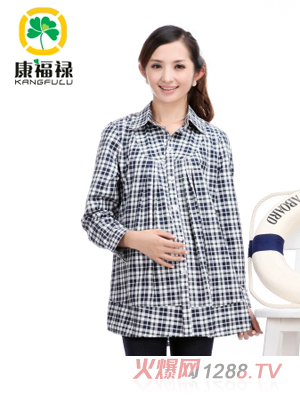 康福祿純棉孕婦襯衣黑格子