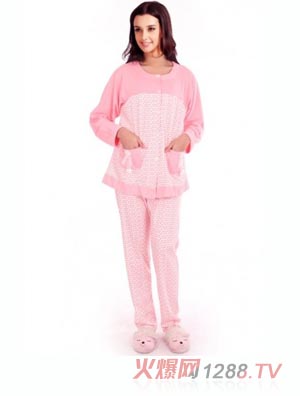 孕資堂哺乳家居服淺粉色帶花
