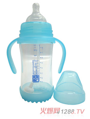 嬰侍衛(wèi)寬口徑握把吸管玻璃奶瓶240ml