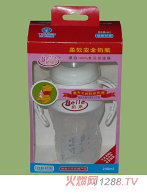 貝樂寬口徑帶柄硅膠奶瓶200ml
