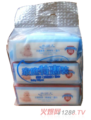 水潤(rùn)兒抗菌柔滑（爽身型）濕巾帶蓋3連包