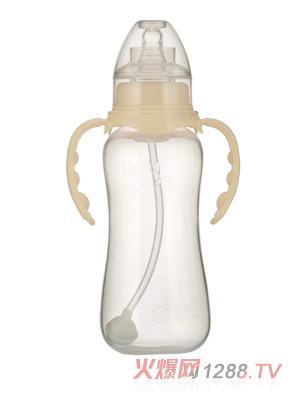 嬰之美標(biāo)口雙耳自動圓弧PP奶瓶240ML乳白色