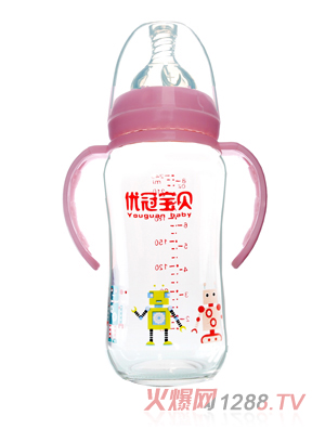 優(yōu)冠寶貝鈦金玻璃奶瓶240ml紅色