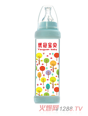 優(yōu)冠寶貝標(biāo)口防護(hù)玻璃奶瓶240ml藍(lán)色