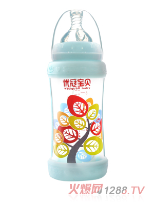 優(yōu)冠寶貝標口防護玻璃奶瓶260ml藍色
