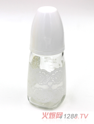 海米標口蕾絲印花晶鉆玻璃自動奶瓶120ml白色