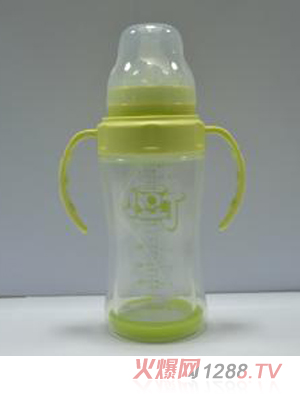 小豆丁寬口徑弧形雙層奶瓶240ml草綠色
