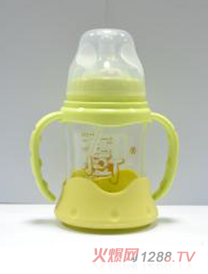 小豆丁防爆感溫寬口晶鉆玻璃奶瓶150ml
