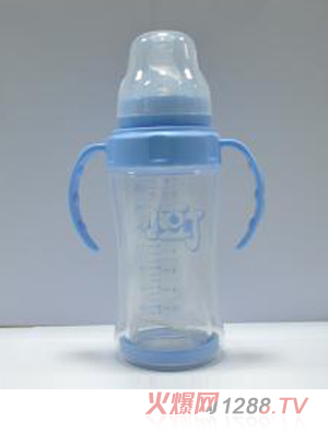 小豆丁寬口徑弧形雙層奶瓶240ml藍(lán)色