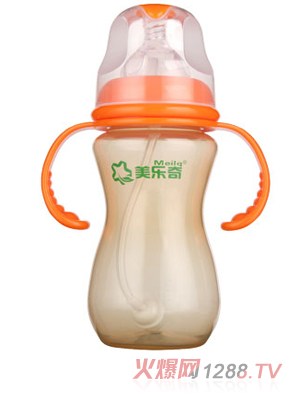 美樂(lè)奇寬口徑橘紅色PP納米銀奶瓶270ML