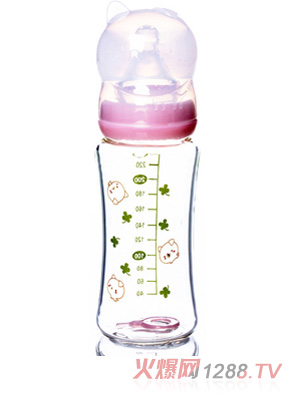 KUNKUN紅色造型蓋寬口徑玻璃奶瓶240ml