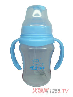 優(yōu)貝牛牛藍(lán)色寬口雙柄全自動PP奶瓶210ml