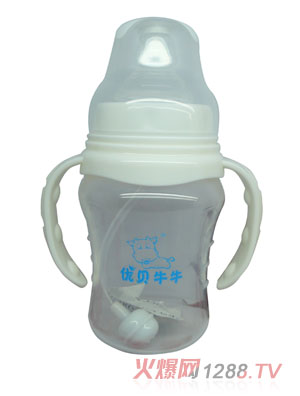 優(yōu)貝牛牛白色寬口雙柄全自動PP奶瓶210ml