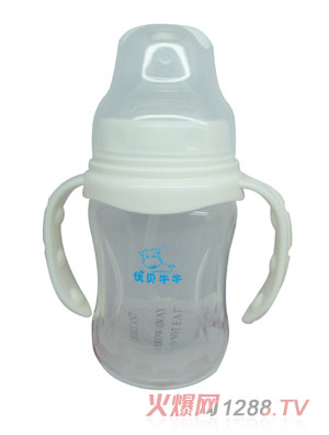 優(yōu)貝牛牛白色寬口雙柄全自動PP奶瓶180ml