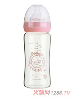惟特思粉紅晶鉆玻璃印花奶瓶240ml(無(wú)把手)