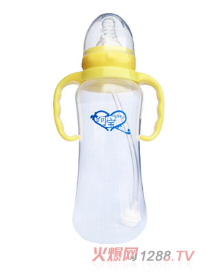 呵寶標(biāo)準(zhǔn)口徑帶手柄吸管自動(dòng)PP奶瓶300ml